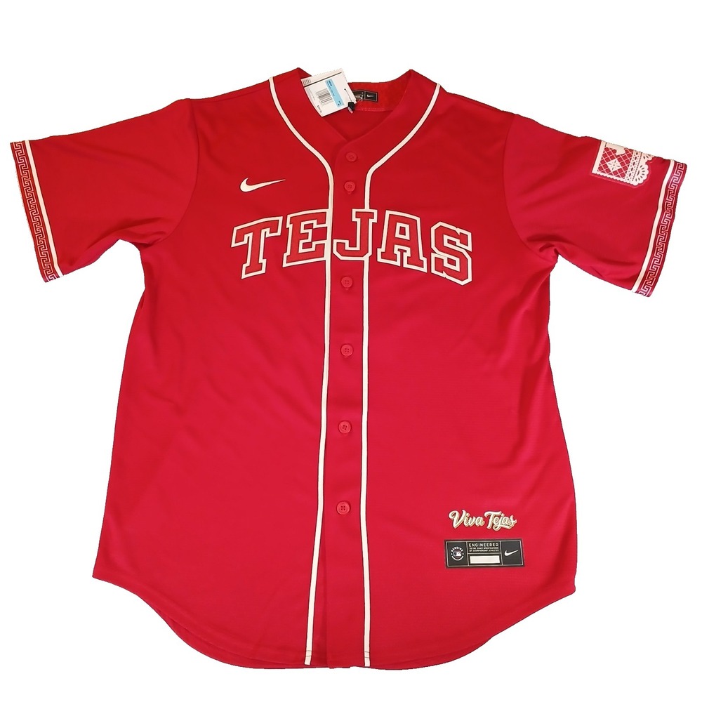 Nike Texas Rangers Red White Button-Front "TEJAS" MLB Baseball Mens Jersey‎ M